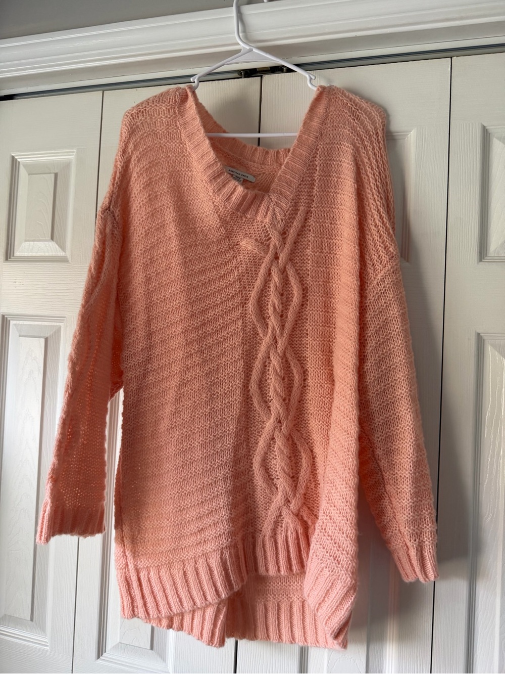 American Eagle Outfitters Peach Cable Knit V-Neck Sweater